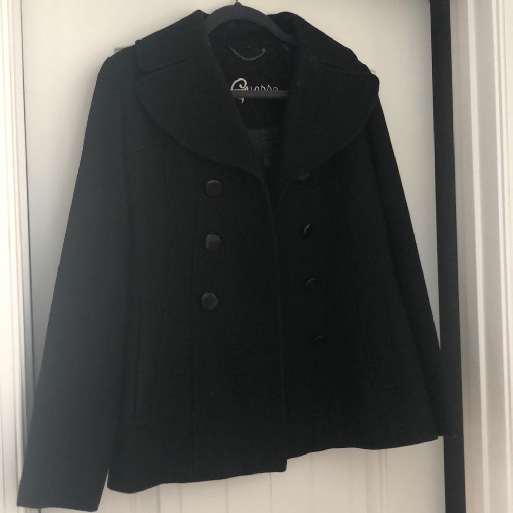 Black Wool Peacoat by Guess